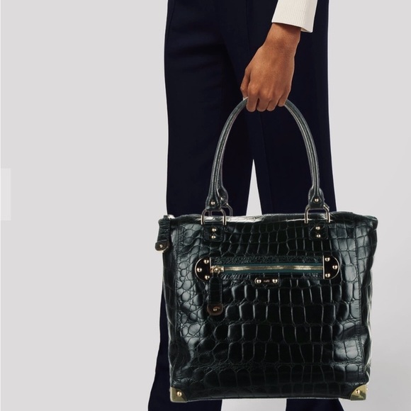 RAFE Black Crocodile-Embossed Leather Tote Bag - Picture 1 of 15
